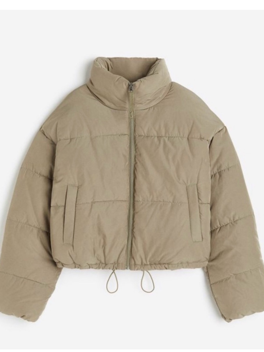 H&M Cropped Puffer Jacket in sage green